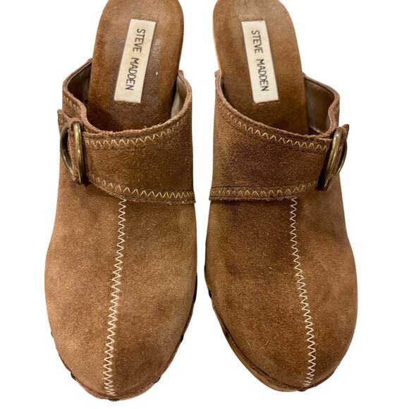 Y2K Vintage 1990’s Brown Suede Platform Clogs by Steve Madden, size 9 - Picture 2 of 9
